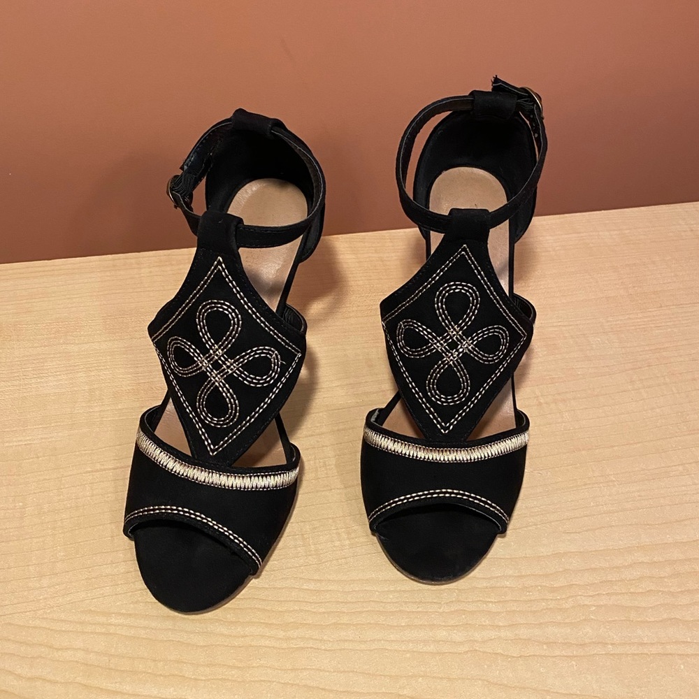 Wedges by Restricted, Black with Gold Embroidery